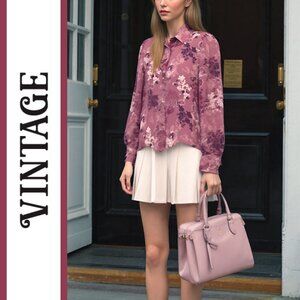 Petite Sophisticate | Vintage Floral Printed Silk Blouse